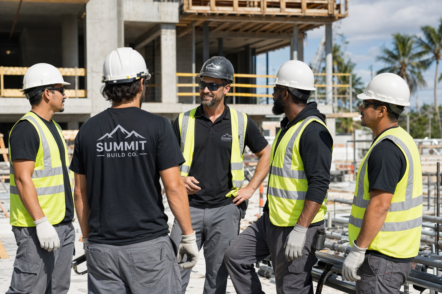 Construction crew wearing high-visibility workwear on an active jobsite
